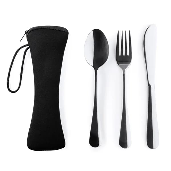 Set de cubiertos acero con funda de neopreno — otra vista