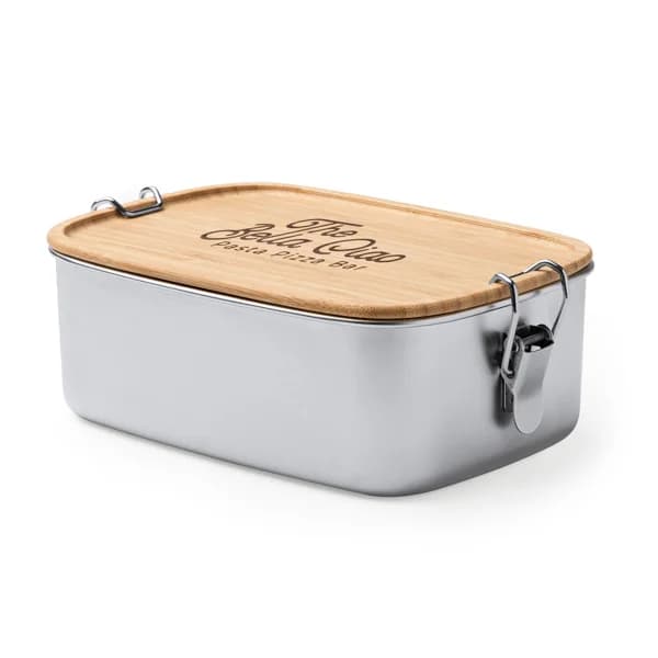 Fiambrera acero tapa de bambú 1 L — otra vista