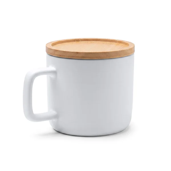 Taza cerámica mate tapa de bambú 350 ml — otra vista
