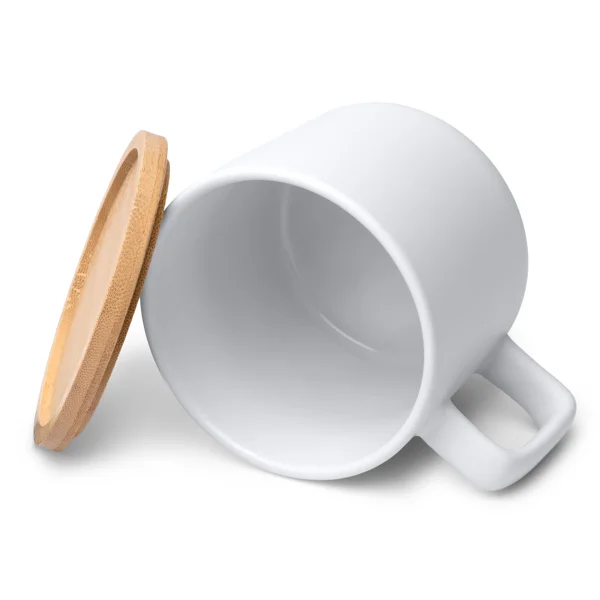 Taza cerámica mate tapa de bambú 350 ml — otra vista