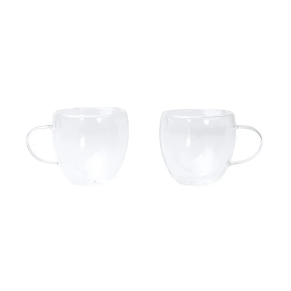 Set 2 tazas de cristal con posavasos de bambú — otra vista