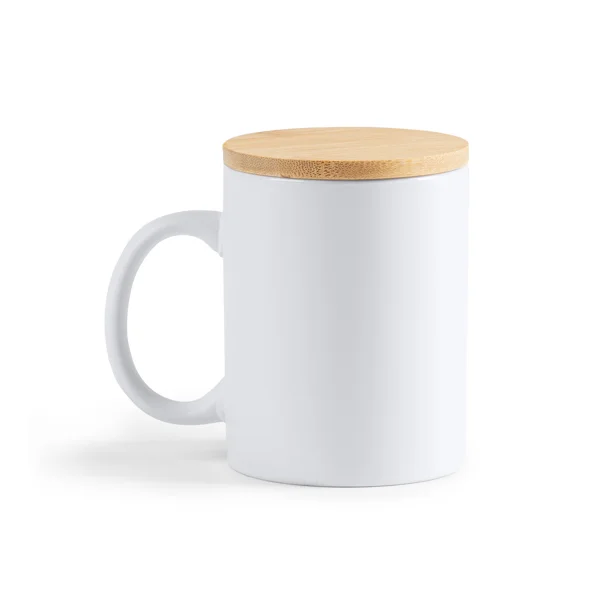 Taza cerámica mate tapa de bambú 370 ml