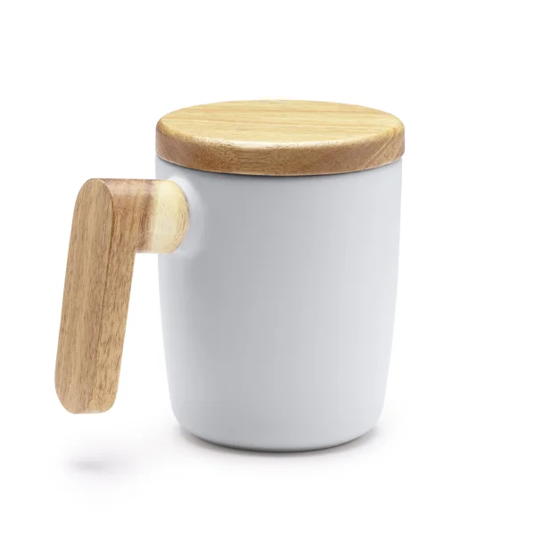 Taza cerámica mate tapa y asa de bambú 350 ml