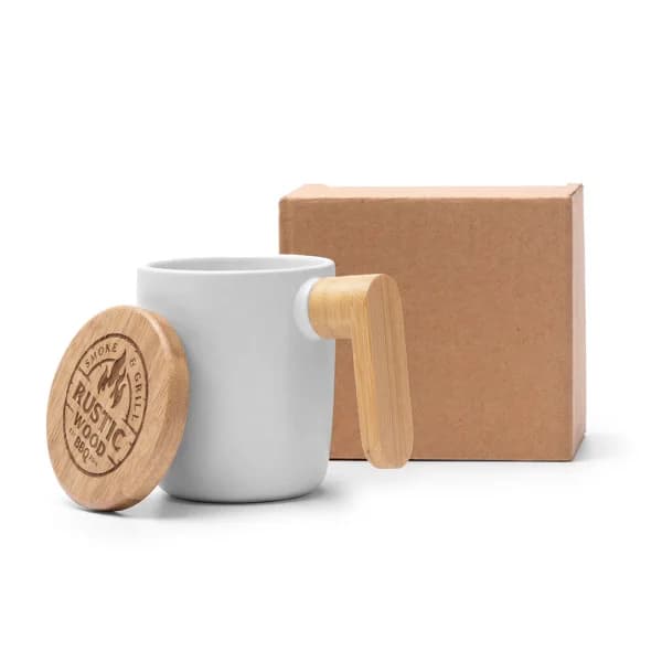 Taza cerámica mate tapa y asa de bambú 350 ml — otra vista