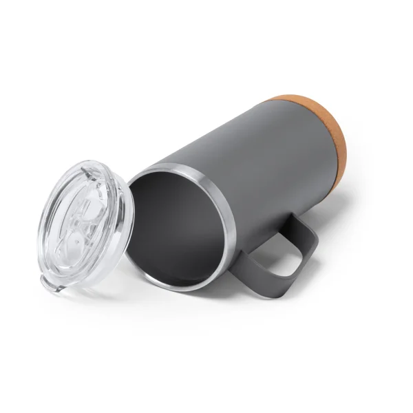 Taza acero base de corcho con tapa — otra vista